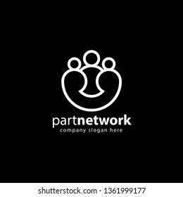 White Partner Network Logo Design Template.  Team of three people together icon isolated on black background