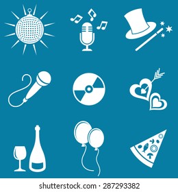 White party and entertainment icons vector silhouette collection