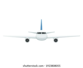 White passenger airplane front view vector illustration on white background