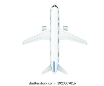 White passenger airplane top view vector illustration on white background