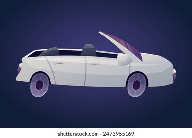 White passenger car, convertible without roof, cabriolet. Vector isolated cartoon illustration of automobile.