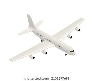 White passenger plane in isometric style 3d vector illustration