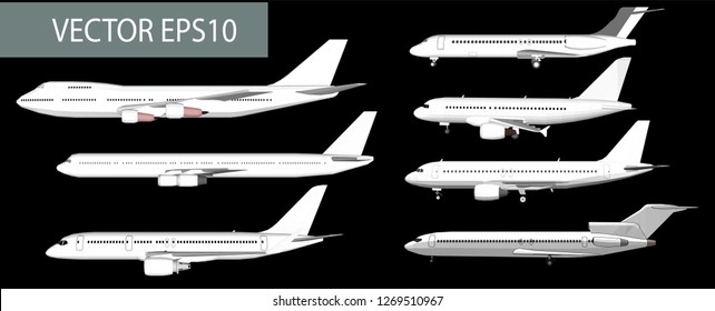 White passenger plane vector set