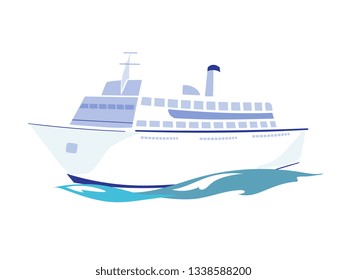 White Passenger Ship on the Water. Vector Illustration