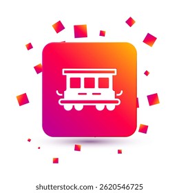 White Passenger train cars toy icon isolated on white background. Railway carriage. Square color button. Vector