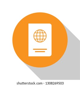White Passport with biometric data icon isolated on white background. Identification Document. Orange circle button. Flat design. Vector Illustration White Passport with biometric data icon isolated on white background. Identification Document. Orange circle button. Flat design. Vector Illustration