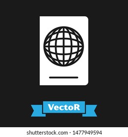 White Passport with biometric data icon isolated on black background. Identification Document.  Vector Illustration