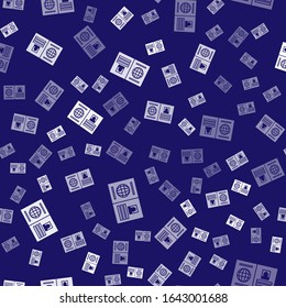 White Passport with biometric data icon isolated seamless pattern on blue background. Identification Document.  Vector Illustration