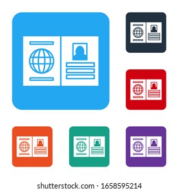 White Passport with biometric data icon isolated on white background. Identification Document. Set icons in color square buttons. Vector Illustration
