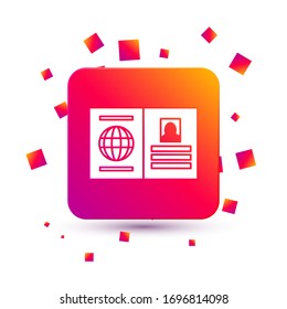 Weißer Reisepass mit biometrischen Daten Symbol einzeln auf weißem Hintergrund. Identifizierungsdokument. Knopf für quadratische Farbe. Vektorillustration-Illustration