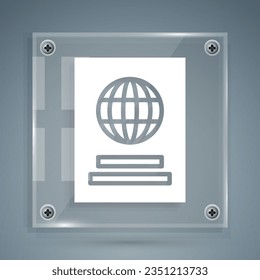 White Passport with biometric data icon isolated on grey background. Identification Document. Square glass panels. Vector Illustration