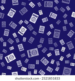Pasaporte blanco con icono de datos biométricos aislado sin patrón sobre fondo azul. Documento de Identificación.  Ilustración vectorial