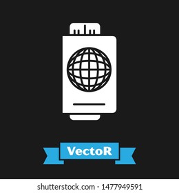 White Passport with ticket icon isolated on black background. Identification Document. Concept travel and tourism.  Vector Illustration
