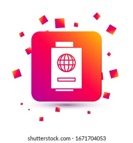 White Passport with ticket icon isolated on white background. Identification Document. Concept travel and tourism. Square color button. Vector Illustration