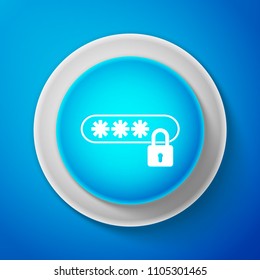 White Password Protection icon isolated on blue background. Circle blue button with white line. Vector Illustration