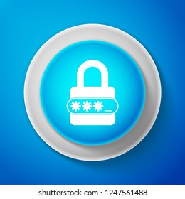 White Password protection and safety access icon isolated on blue background. Circle blue button with white line. Vector illustration