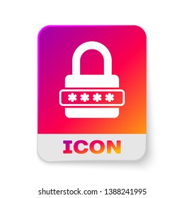 White Password protection and safety access icon isolated on white background. Lock icon. Security, safety, protection, privacy concept. Rectangle color button. Vector Illustration