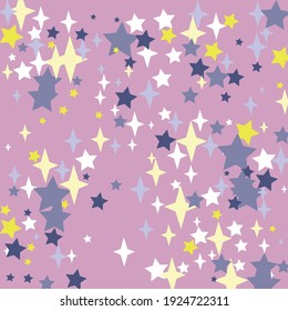 White Pastel Christmas Color New Year Yellow Composition. Winter Blue Holiday Indigo Kids Pattern. Mystery Pink Multicolor Bright Print Magic Background. Stars Girl Sky Children Night Wallpaper.