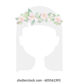 White pastel watercolor wreath for your photo design. Soft green color leaves and pink apple tree flower isolated ine ornament illustration template