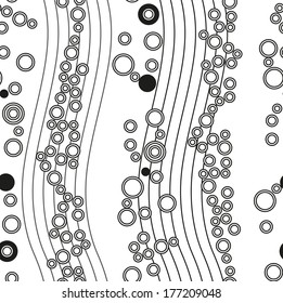 white pattern background black circles and waves