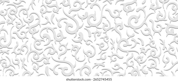 white  pattern of white curls on a white background. Vector illustration