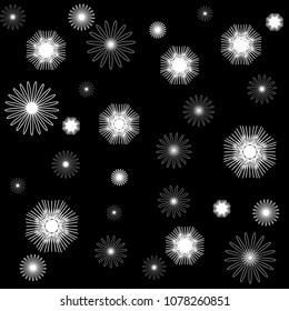 white pattern flowers black background