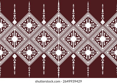 White pattern, geometric square shape, full decoration, seamless on dark brown background.