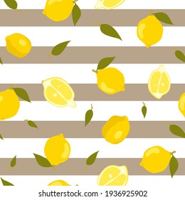 White pattern with lemon. Children's striped textiles. Digital paper scrapbook for children.