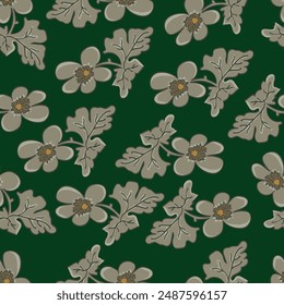 White Pattern Nature. Yellow Seamless Painting. Gray Tropical Nature. Wallpaper Textile