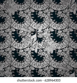 White pattern on blue background with white elements. Ornate vector decoration. Damask pattern background for wallpaper design in the style of Baroque.
