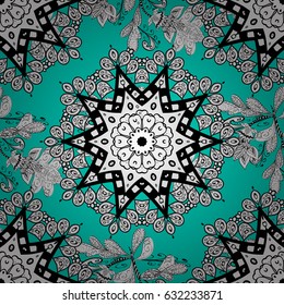 White pattern on blue background with white elements. Ornate vector decoration. Seamless damask pattern background for wallpaper design in the style of Baroque.