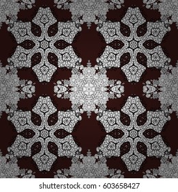 White pattern on brown background with white elements. Seamless oriental ornament in the style of baroque. Vector oriental ornament. Traditional classic white pattern.