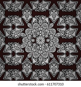 White pattern on brown background with white elements. Seamless pattern oriental ornament. Floral tiles. Vector white textile print. Islamic design.