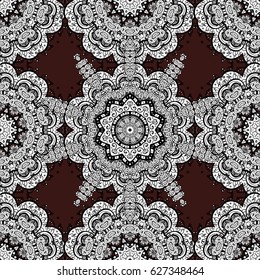 White pattern on brown background with white elements. Ornate decoration. Vector vintage baroque floral pattern in dim. Luxury, royal and Victorian concept.