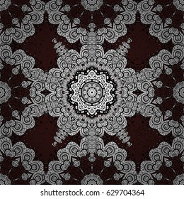 White pattern on brown background with white elements. Classic vintage background. Traditional orient ornament. Seamless classic vector white pattern.