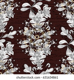 White pattern on brown background with white elements. Seamless classic white pattern. Vector traditional orient ornament.