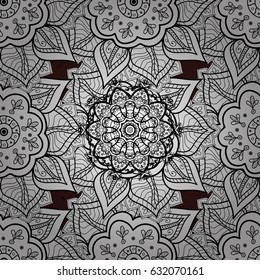 White pattern on brown background with white elements. Ornate vector decoration. Seamless damask pattern background for wallpaper design in the style of Baroque.