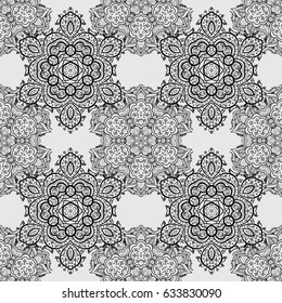 White pattern on gray background with white elements. Seamless classic white pattern. Vector traditional orient ornament.