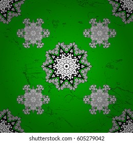 White pattern on green background with white elements. Classic white pattern. Vector traditional orient ornament.