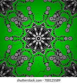 White pattern on green background with white elements. Ornate vector decoration. Damask pattern background for wallpaper design in the style of Baroque.