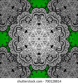 White pattern on green background with white elements. Luxury, royal and Victorian concept. Ornate decoration. Vector vintage baroque floral pattern in white.