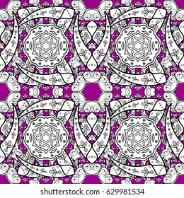 White pattern on magenta background with white elements. Seamless classic white pattern. Vector traditional orient ornament.