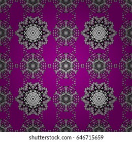 White pattern on a magenta background with white elements. Ornate decoration. Vector vintage baroque floral seamless pattern in white. Luxury, royal and Victorian concept.