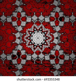 White pattern on red roughness background with white elements. White pattern. Vector oriental ornament.