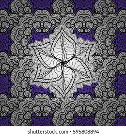 White pattern on violet background with white elements. Luxury, royal and Victorian concept. Ornate decoration. Vector vintage baroque floral pattern in blue.