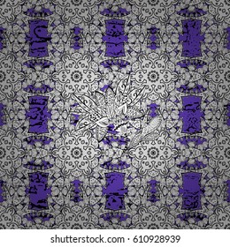 White pattern on violet background with white elements. Vintage pattern on violet background with white elements. Christmas, snowflake, new year.