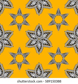 White pattern on yellow background with white elements. Seamless classic white pattern. Vector traditional orient ornament.