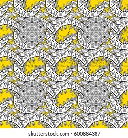 White pattern on yellow background with white elements. White color illustration. Vector geometric background. For your design, wallpaper.