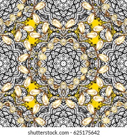 White pattern on yellow background with white elements. Classic vintage background. Traditional orient ornament. Classic vector white pattern.