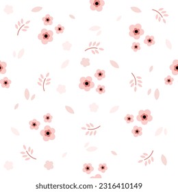 White pattern with pink flowers. Suitable for printing clothes, dishes, etc.